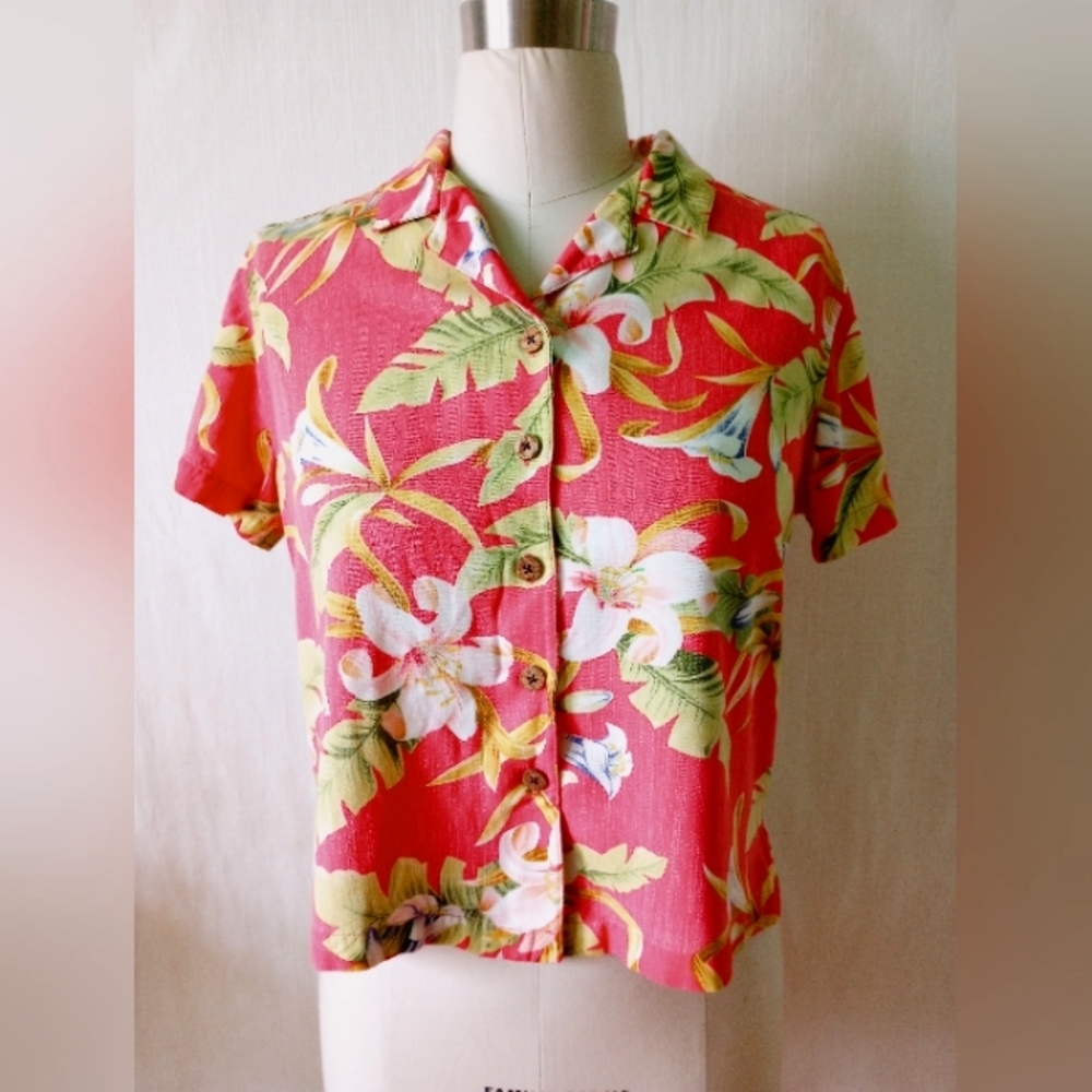 Havana Jack's Cafe Hawaiian Rayon Shirt L Hot Pink Vintage VLV Tiki